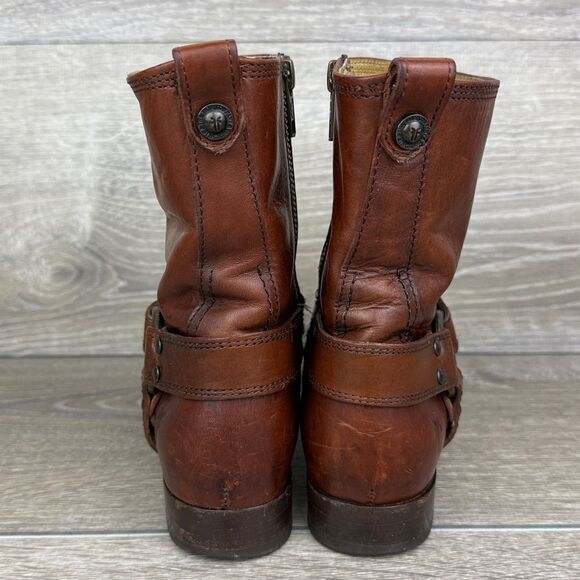 Frye Veronica Harness Short Women’s Sz 5.5B Cognac Zip Pull On Leather Boots - Picture 4 of 14